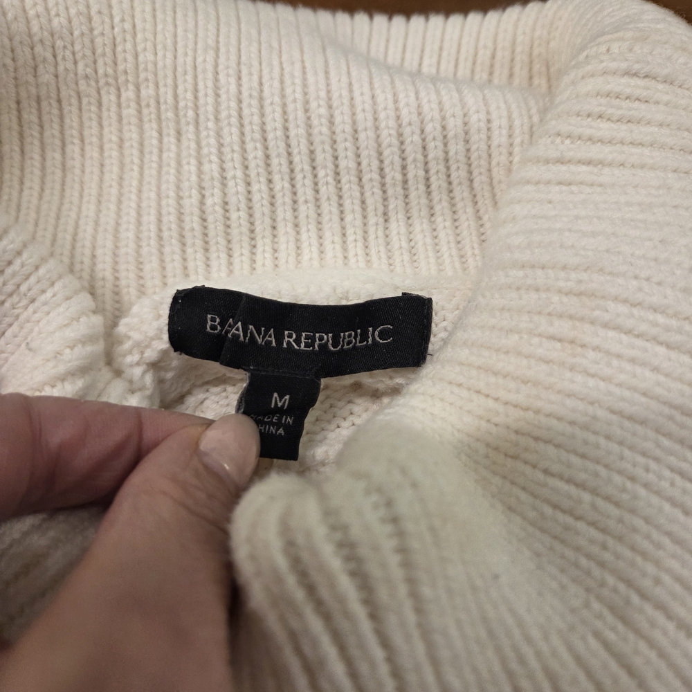 Banana Republic 100% Cotton Cable-Knit Long Sleeve Cream Turtleneck Sweater Med - Picture 8 of 9